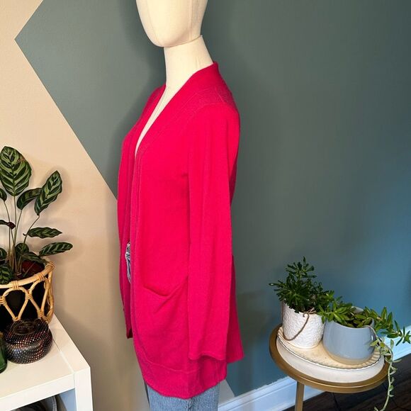 Kate & Mallory 100% Cashmere Open Front Long Cardigan Sweater Bright Pink Medium - Picture 3 of 10